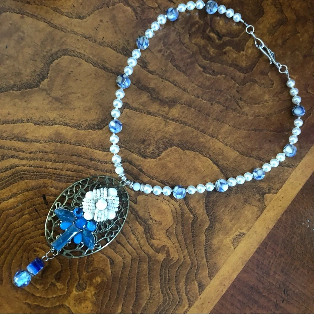 Handcrafted repurpose cal-silica bead Czech glass pearl necklace